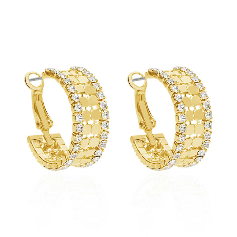 Orecchini a cerchio in metallo dorato con strass - Spannringe Damen | OROVIVO