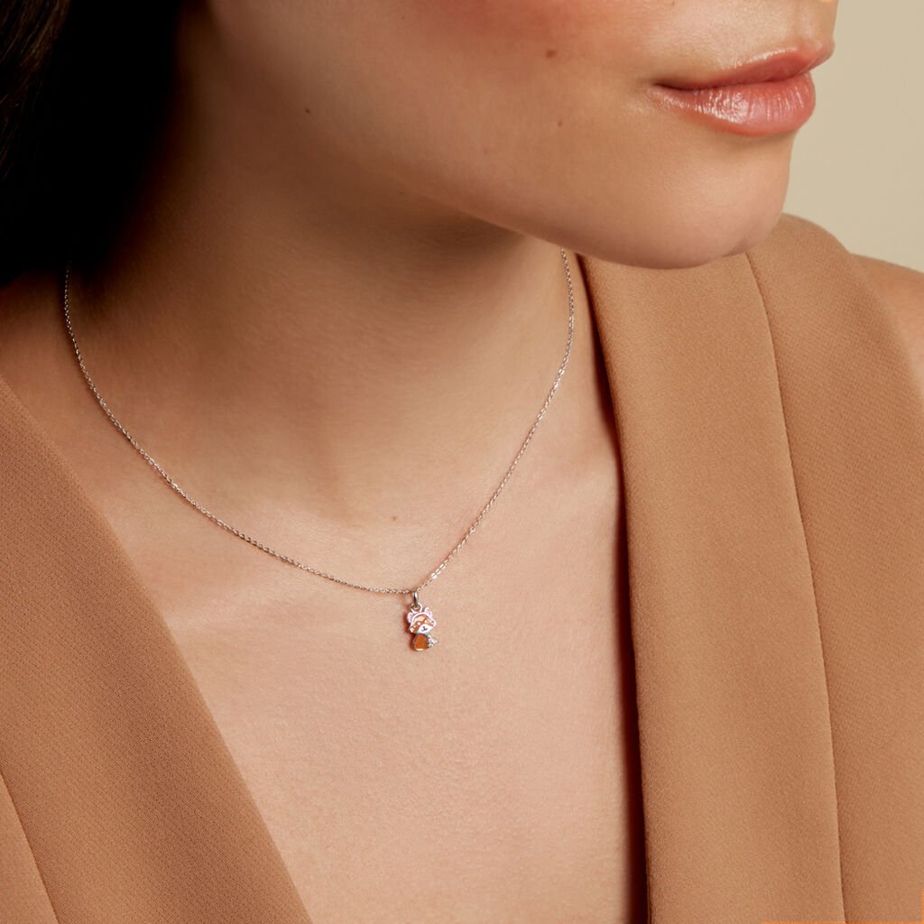 FOXY Kinder Collier Silber 925 Zirkonia Wei&szlig; Fuchs