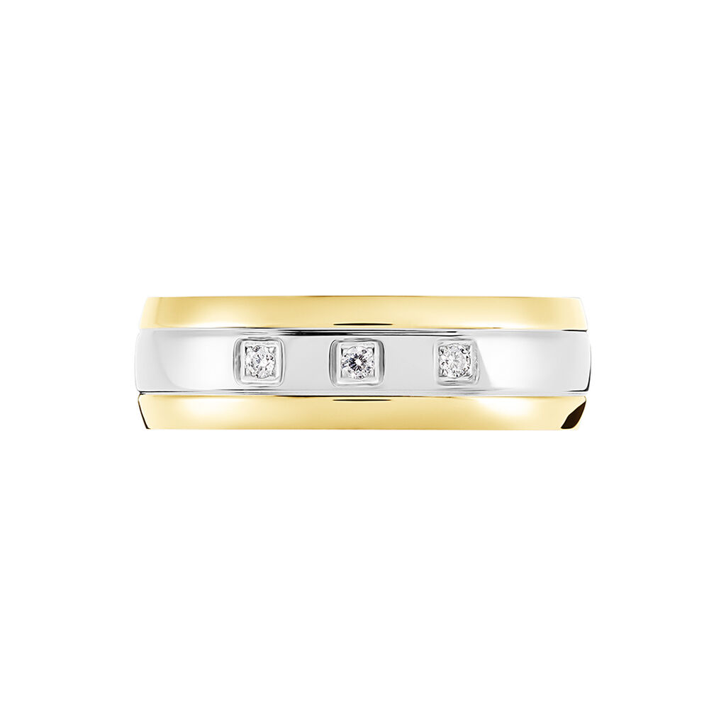 Damen Ring Titan Bicolor Gelb/Silber Zirkonia Wei&szlig; 0,09 ct B 6,4 mm