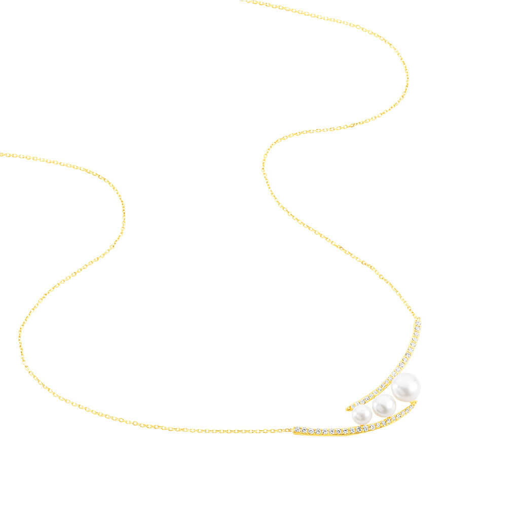 Collier Caleen Or Jaune Oxyde De Zirconium Et Perle De Culture - Spannringe Damen | OROVIVO