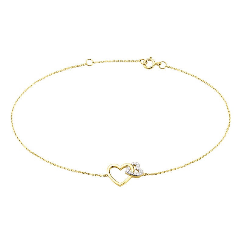 HERZ HO YOU & ME Damen Armband Gold 375 (9 Karat) Diamant Wei&szlig; 0,02 ct Herz B 0,07 mm - Armb&auml;nder mit Anh&auml;nger Damen | OROVIVO
