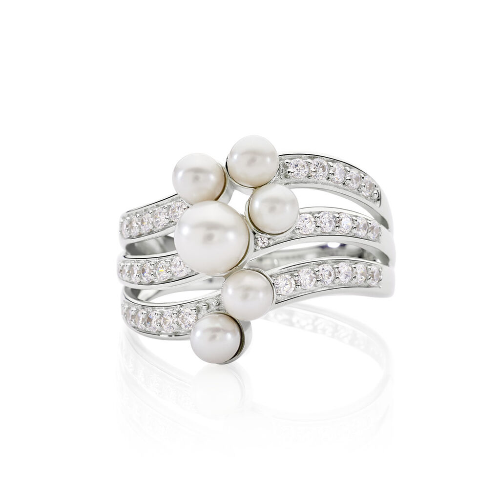 Meraviglioso Damen Ring Silber 925 Zuchtperle Wei&szlig; 0,95 ct Kreis
