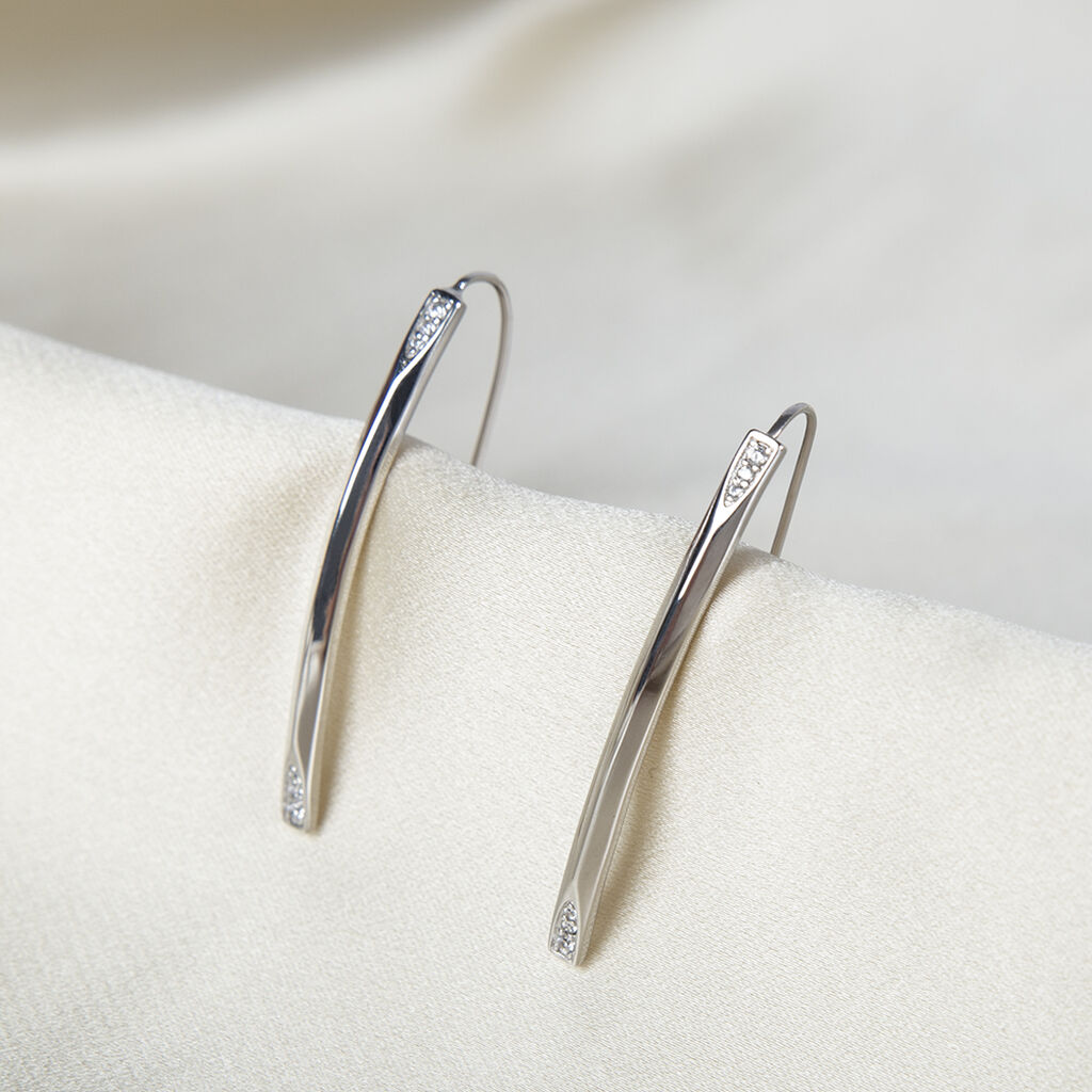 Damen Ohrringe Lang Silber 925 Zirkonia Wei&szlig; 0,06 ct
