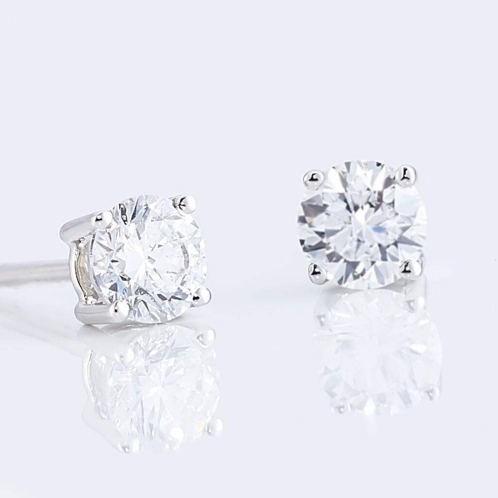 Boucles D'oreilles Or Weiss Puces Diamants Synthetique - Spannringe Damen | OROVIVO