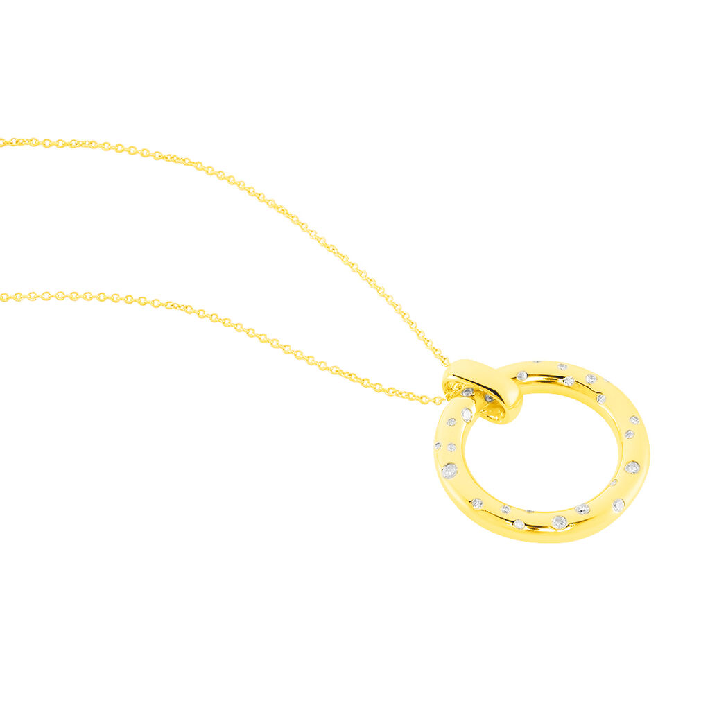 DELIA OV Damen Collier Gold 375 (9 Karat) Diamant Wei&szlig; 0,16 ct Kreis