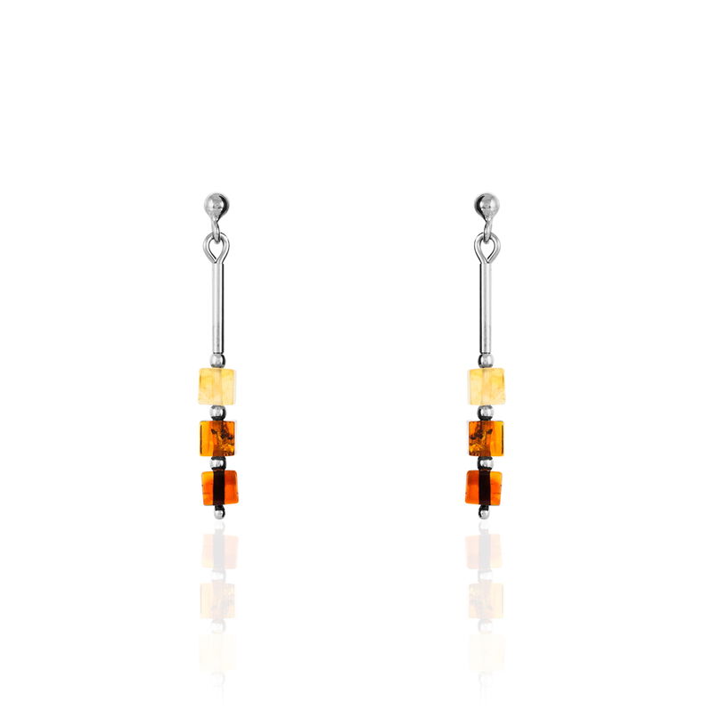 Boucles D'oreilles Pendantes Melenn Argent Blanc Ambre - Spannringe Damen | OROVIVO