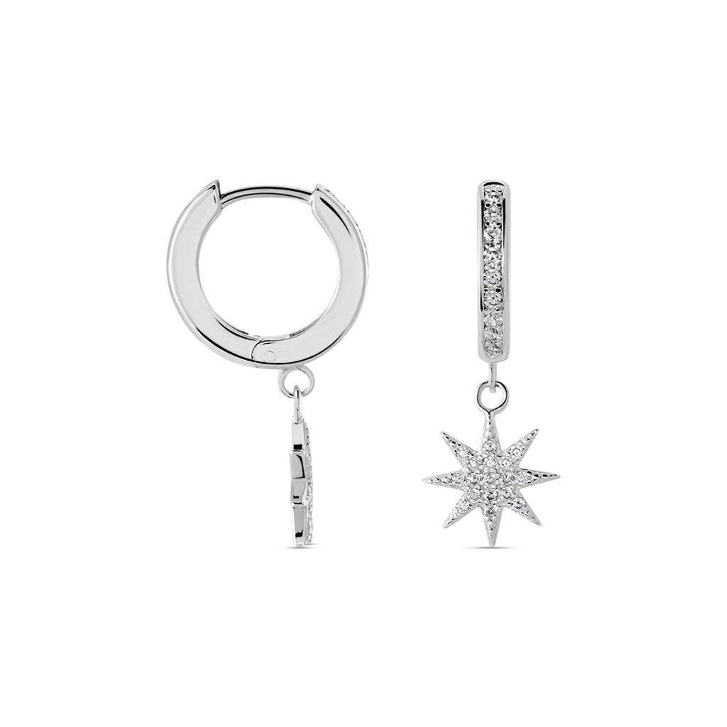 HOOPY Damen Creolen Silber 925 Zirkonia Wei&szlig; 0,11 ct Stern