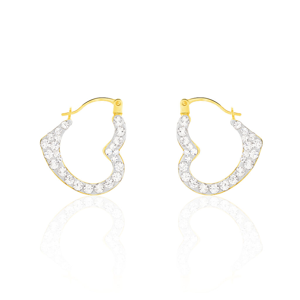 HANNELORE 5 Damen Creolen Gold 375 (9 Karat) Kristall Wei&szlig; Herz B 0,65 mm