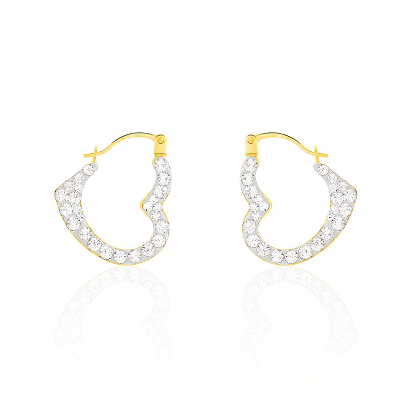 HANNELORE 5 Damen Creolen Gold 375 (9 Karat) Kristall Wei&szlig; Herz B 0,65 mm - Creolen Damen | OROVIVO