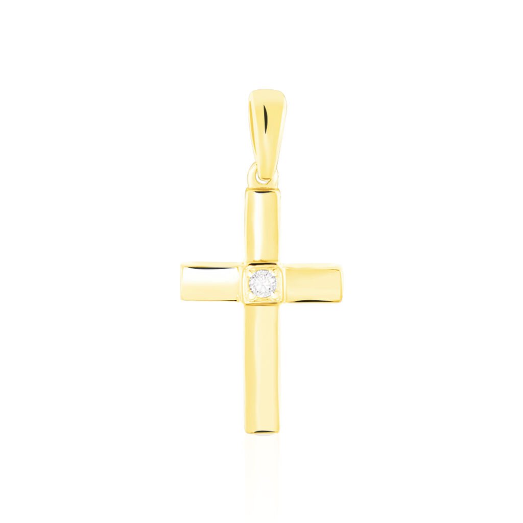 Thumbnail - Unisex Anhänger Gold 375 Diamant 0,02ct Religiöses Kreuz Kreuz 2 , Anhänger mit Stein