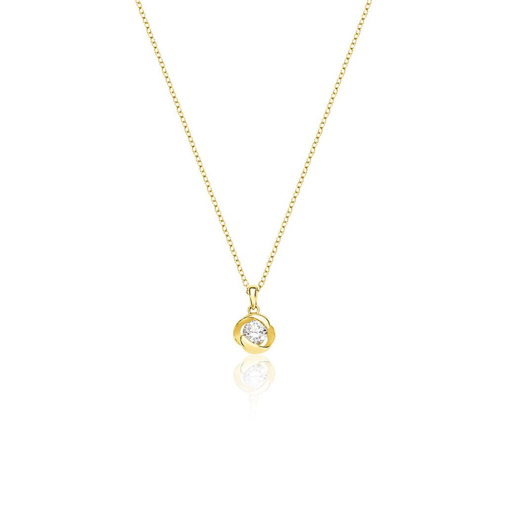 🦚 LUCY Damen Collier Silber vergoldet 925 Zirkonia Weiß 0,87 ct Blume, Collier mit Stein