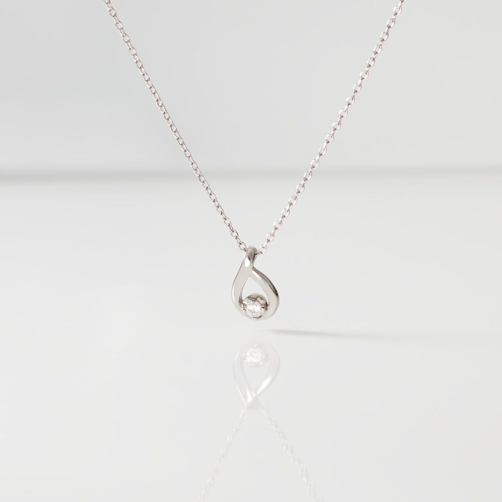 BIANCA Damen Collier Edelstahl Zirkonia Wei&szlig; Tropfen B 0,9 mm