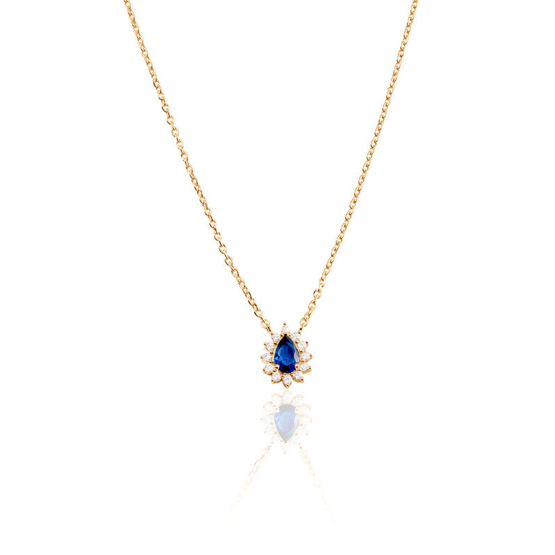 GENEVIEVE Damen Collier Vergoldet Zirkonia Blau Tropfen - Halsketten Damen | OROVIVO