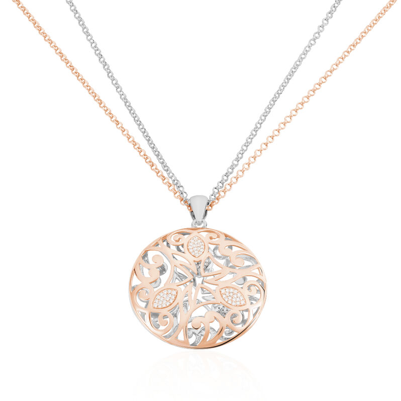 REAH Damen Collier Silber Bicolor 925 Zirkonia Wei&szlig; Arabeske - Halsketten Damen | OROVIVO