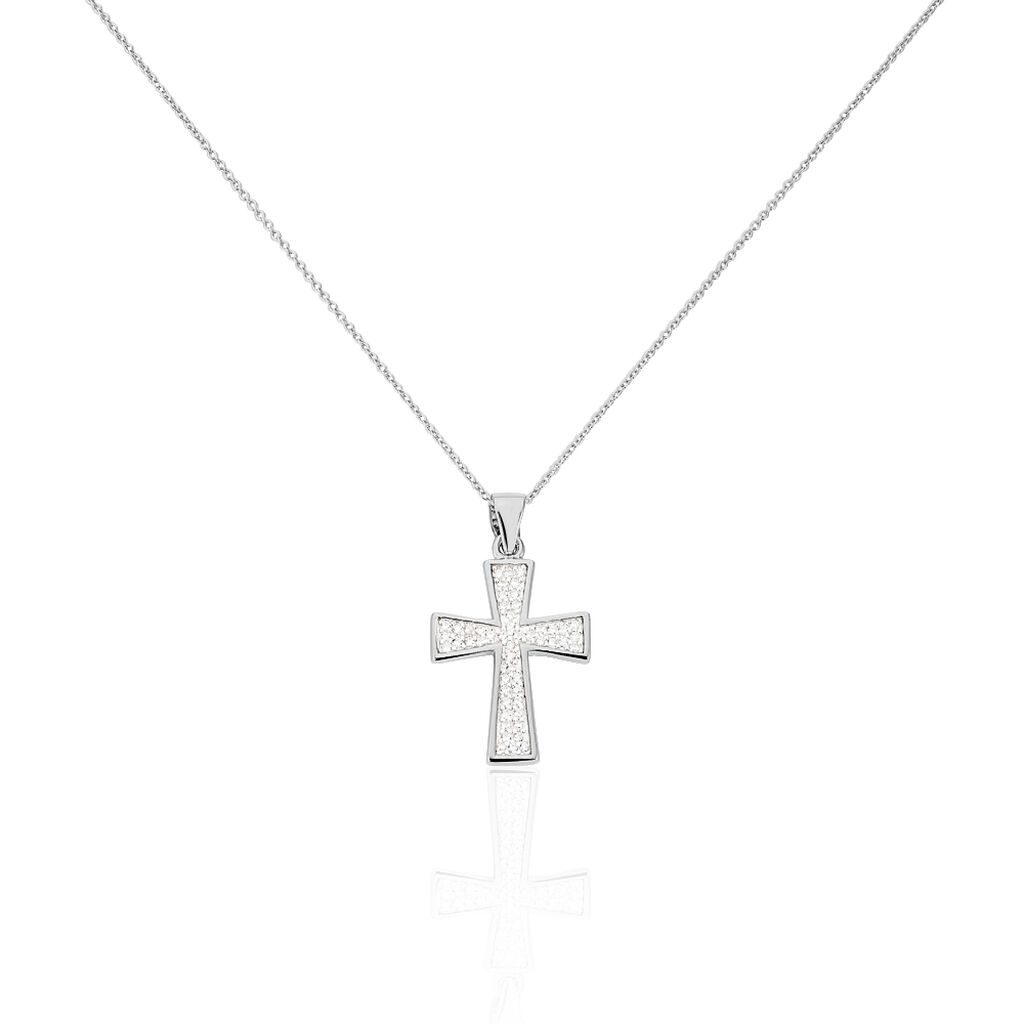 Damen Collier Silber 925 Zirkonia Wei&szlig; 0,23 ct Religi&ouml;ses Kreuz