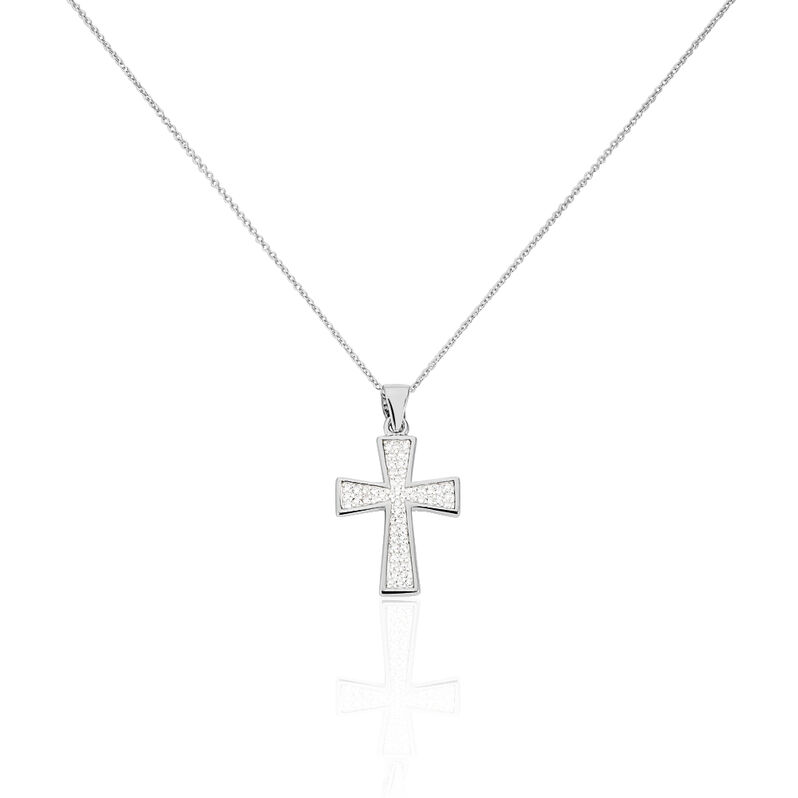 Damen Collier Silber 925 Zirkonia Wei&szlig; 0,23 ct Religi&ouml;ses Kreuz - Halsketten Damen | OROVIVO