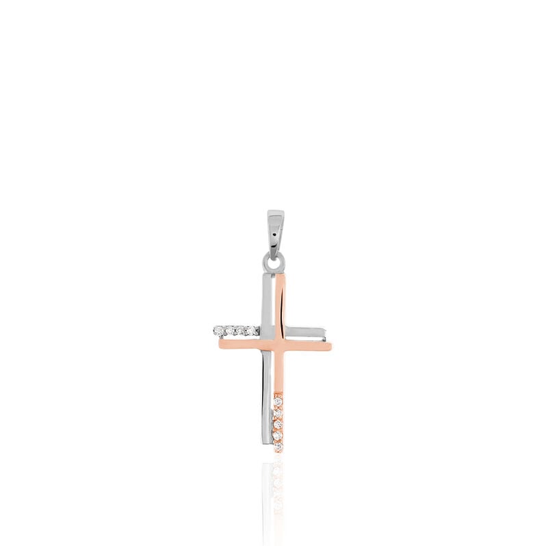 Kreuz Anhänger Silber 925 Bicolor Zirkonia - Schmuckanhänger Damen | OROVIVO