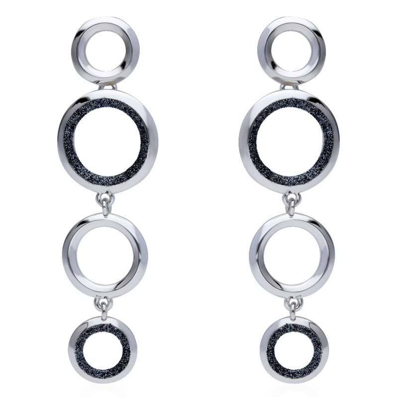 Orecchini a lobo pendenti in ottone rodiato e glitter antracite - Spannringe Damen | OROVIVO