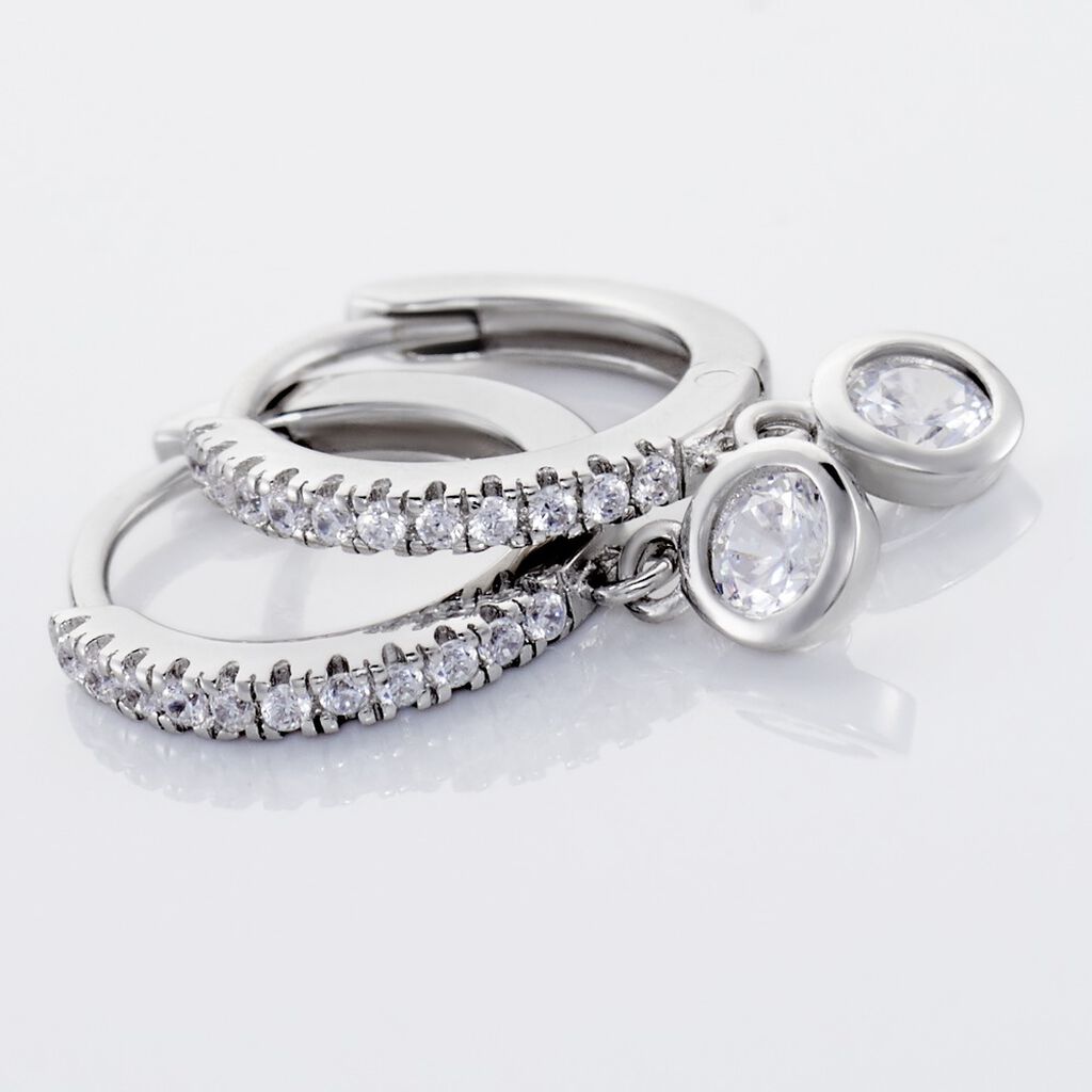 HOOPY Damen Creolen Silber 925 Zirkonia Wei&szlig; 0,1 ct Kreis