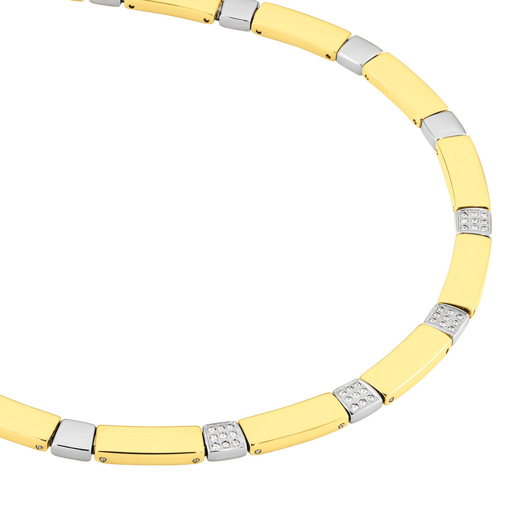 SHIPKA Damen Collier Edelstahl Bicolor Gold/Silber Zirkonia Wei&szlig; B 6 mm