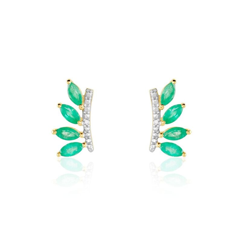 Boucles D'oreilles Puces Forest Or Jaune Emeraude Diamant - Spannringe Damen | OROVIVO