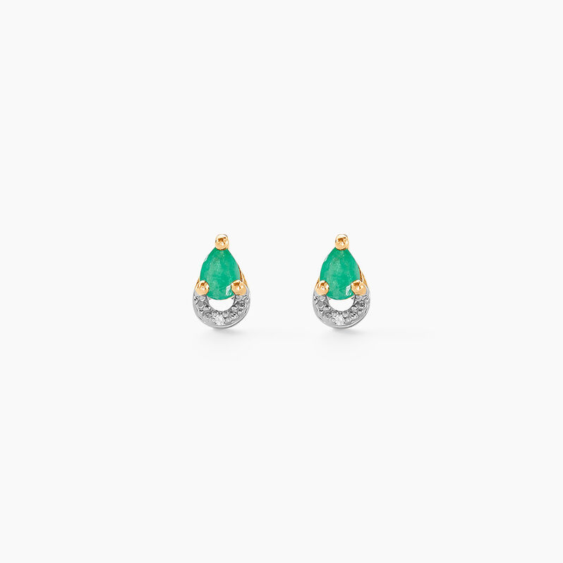 Boucles D'oreilles Puces Parry Or Jaune Emeraude Diamant - Spannringe Damen | OROVIVO