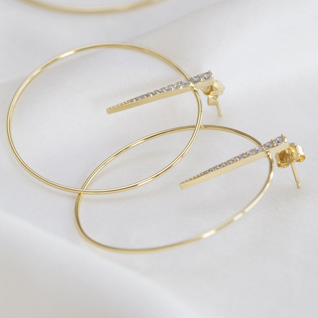 Damen Ohrringe Lang Silber vergoldet 925 Zirkonia Barren Kreis Rounded  - Ohrringe mit Stein Damen | OROVIVO