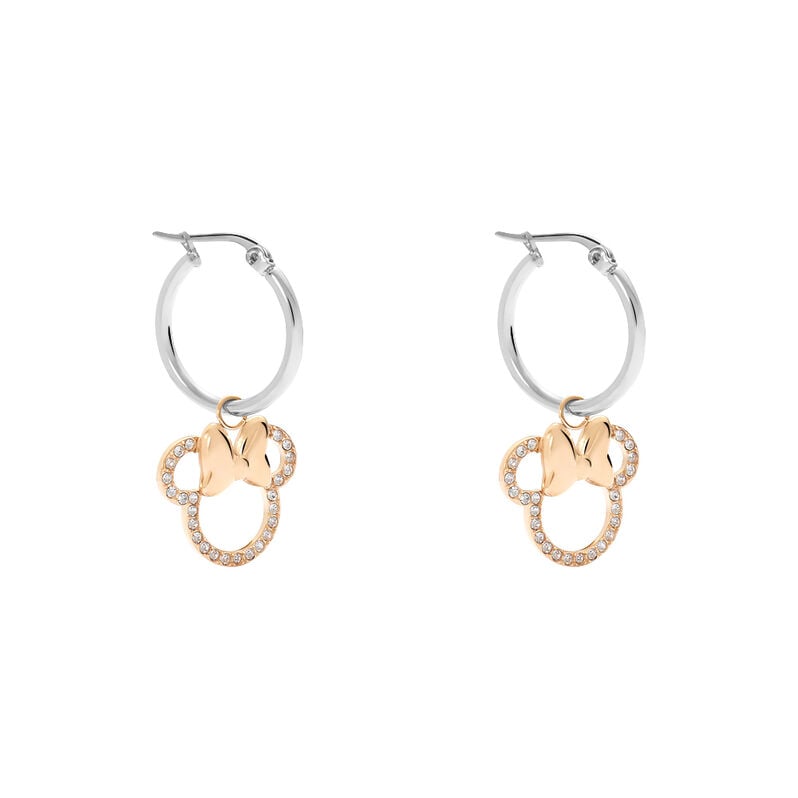 Orecchini A Cerchio Mickey Mouse & Friends Acciaio Bicolore Bianco / Rosa Cristallo - Spannringe Damen | OROVIVO