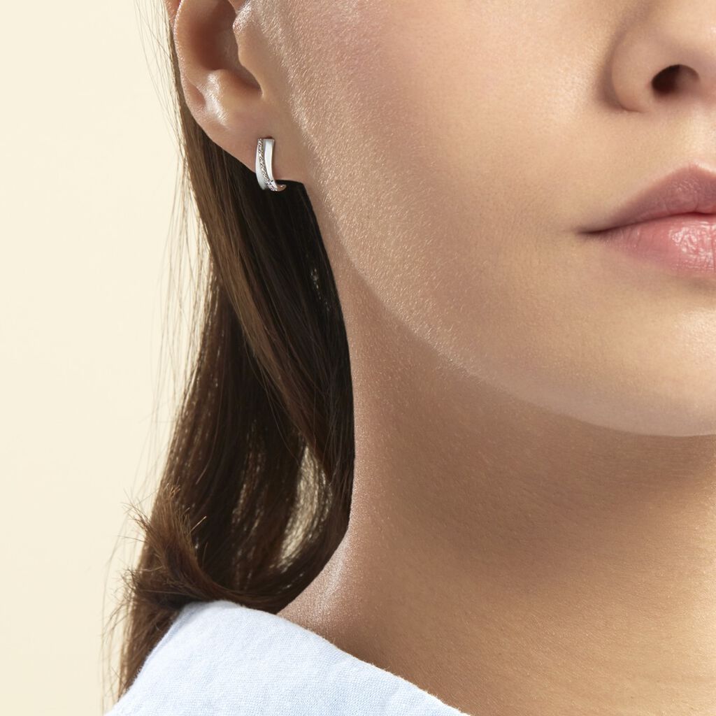 Damen Creolen Weißgold 375 Diamant 0,01ct Halbkreis Timira 11,00mm  - Creolen Damen | OROVIVO
