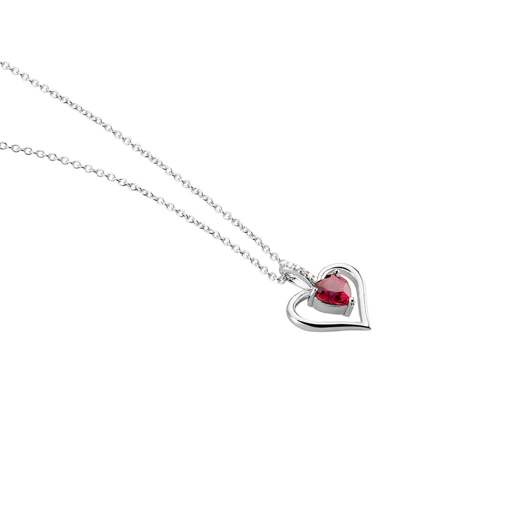 ARIDA HERZ Damen Collier Silber 925 Zirkonia Rot 0,16 ct Herz B 1,2 mm