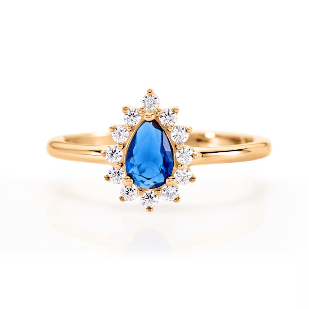 GENEVIEVE Damen Ring Vergoldet Zirkonia Blau Tropfen