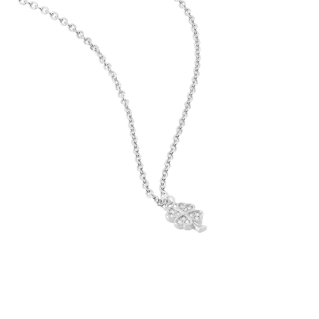 DONNIKA Kinder Collier Silber 925 Zirkonia Wei&szlig; 0,2 ct Talisman Kleeblatt