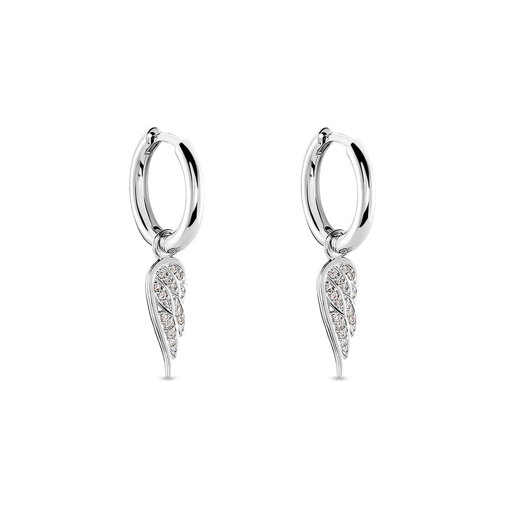 LAYLAH Damen Creolen Silber 925 Zirkonia Wei&szlig; 0,06 ct Fl&uuml;gel