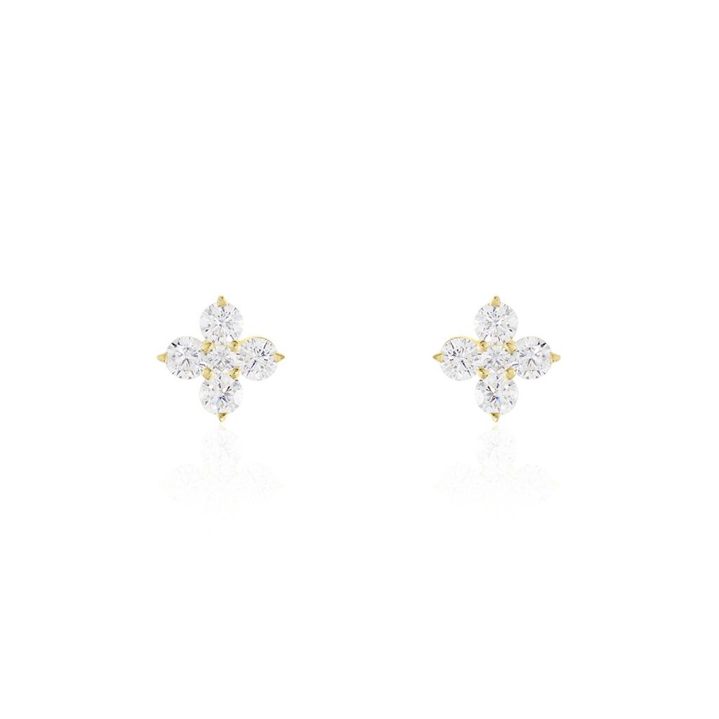 Damen Ohrstecker Gold 375 (9 Karat) Zirkonia Wei&szlig; 0,080 ct Blume