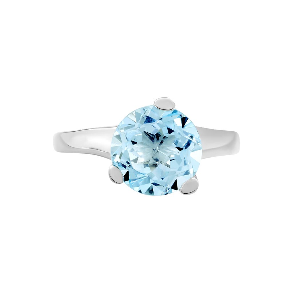 HAKKO Damen Ring Wei&szlig;gold 375 (9 Karat) Topas Blau 4,5 ct