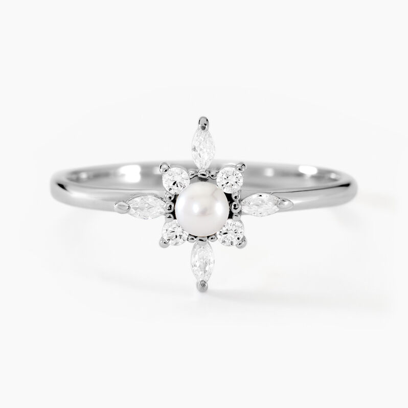Bague Rhoda Argent Weiss Perle De Culture Oxyde De Zirconium - Spannringe Damen | OROVIVO