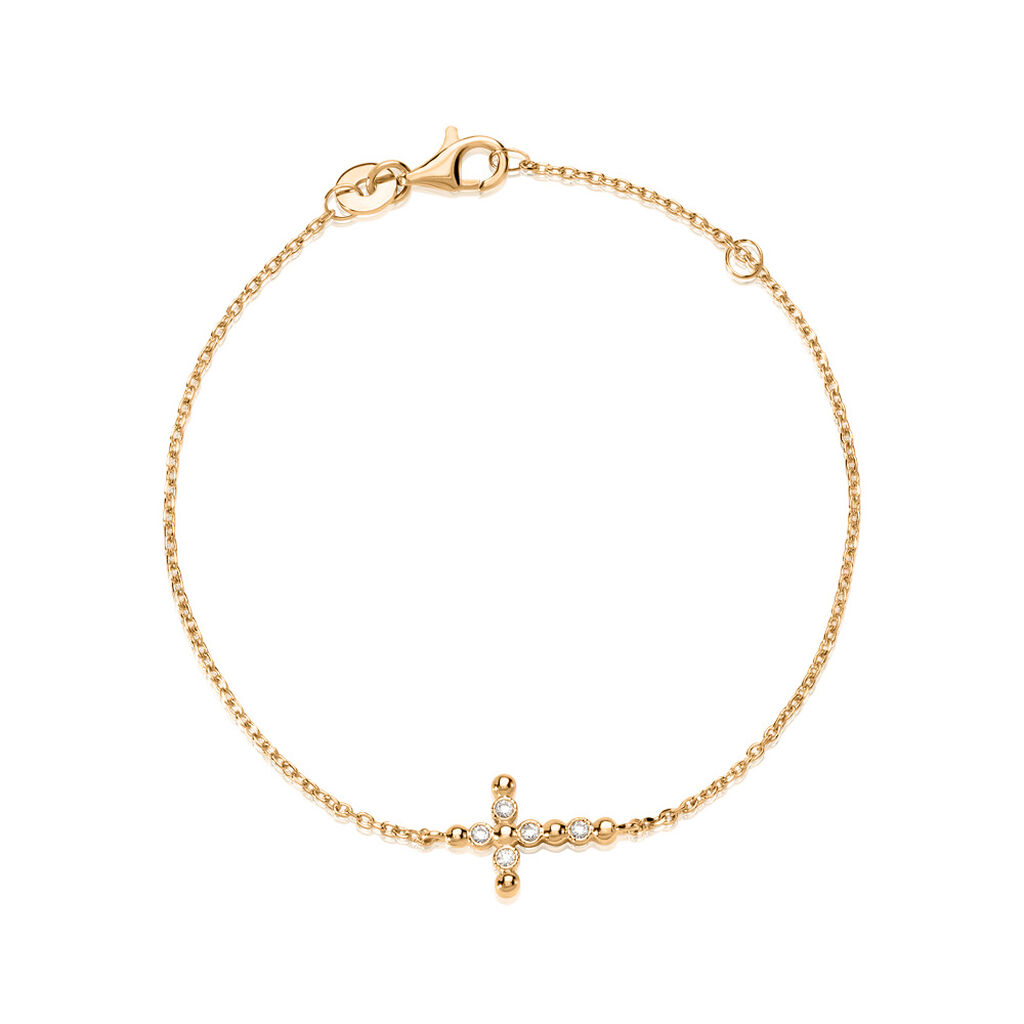 ASPEN Damen Armband Vergoldet Zirkonia Weiß Religiöses Kreuz, Armband mit Stein