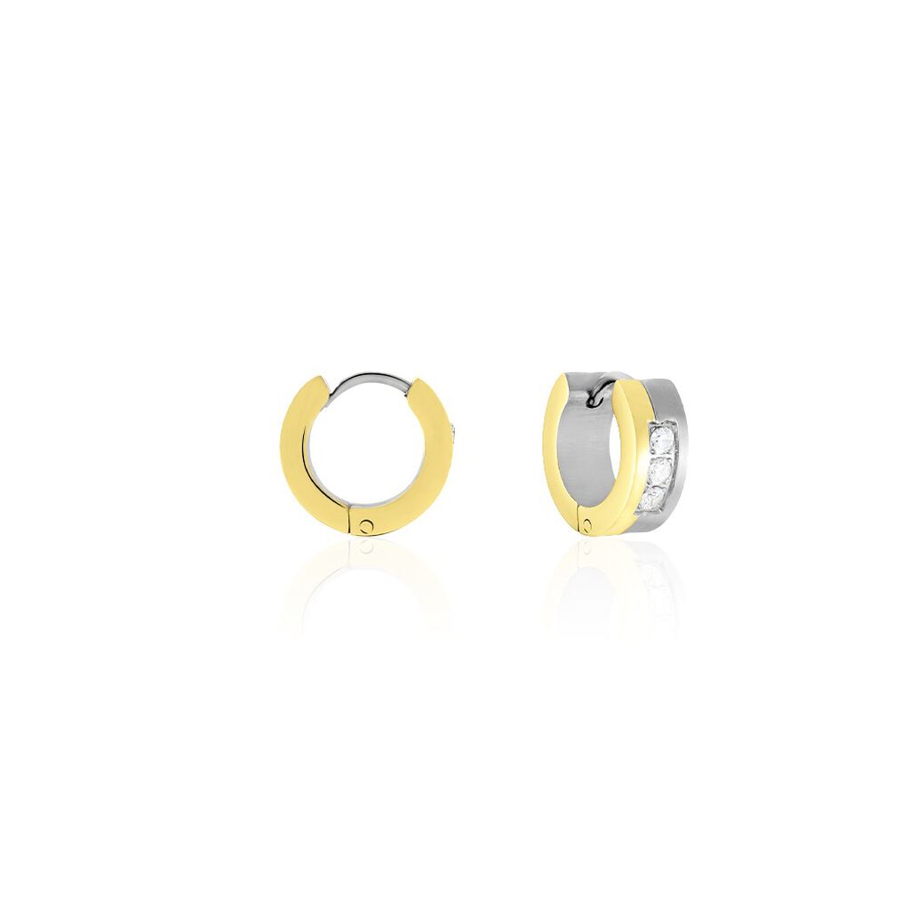 Damen Creolen Edelstahl Bicolor Gold/Silber Synthetischer Stein Weiß Andira 13,30mm 5,00mm  - Creolen Damen | OROVIVO