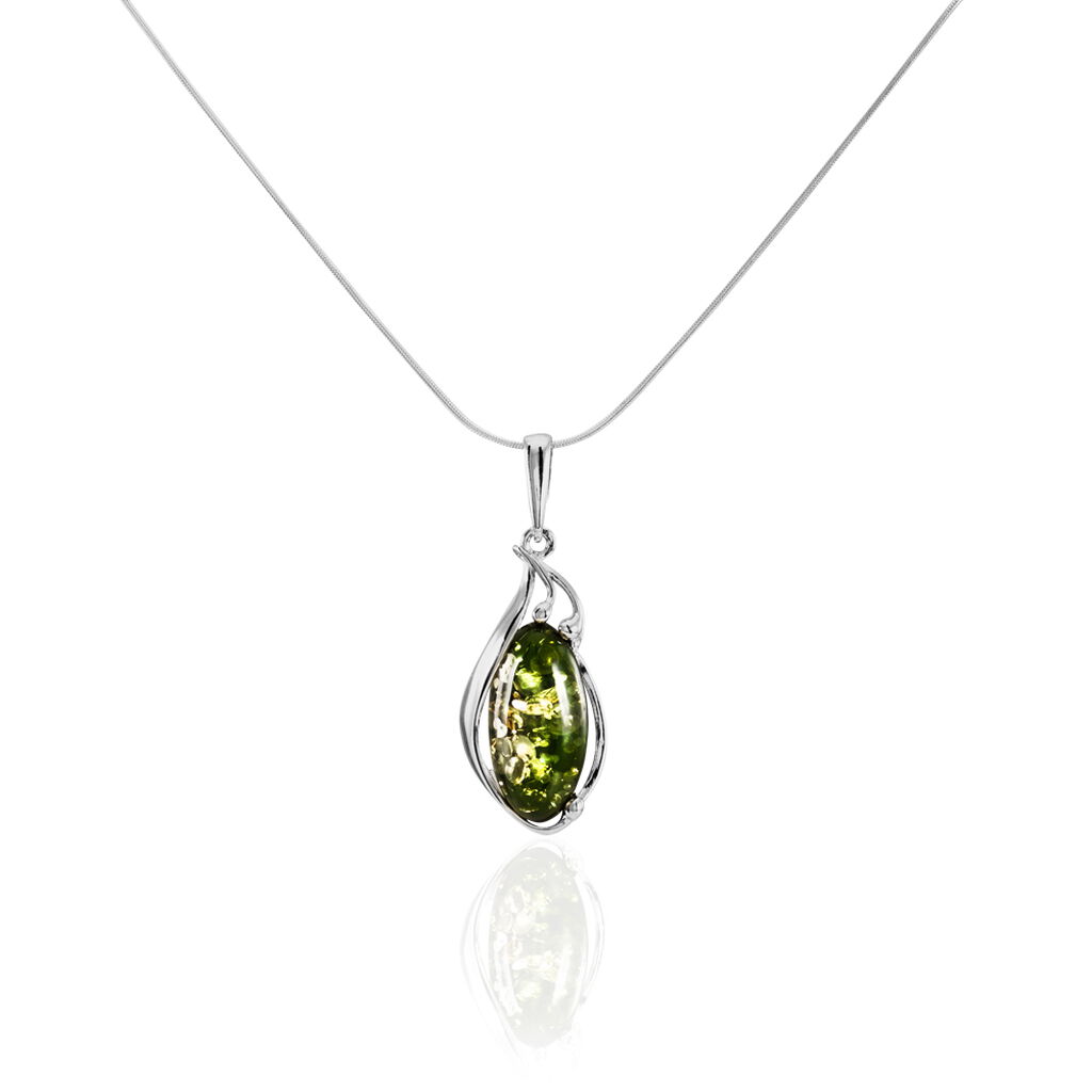 Collier Pelagie Argent Et Ambre Verte - Spannringe Damen | OROVIVO