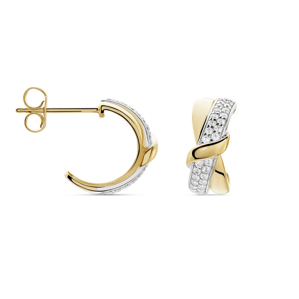 BRENDA Damen Creolen Gold Bicolor Gelb/Silber 375 (9 Karat) Zirkonia Wei&szlig; 0,43 ct