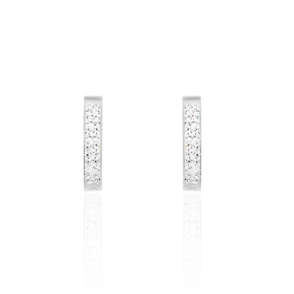 KATLA Damen Creolen Edelstahl Strass Wei&szlig; B 3 mm