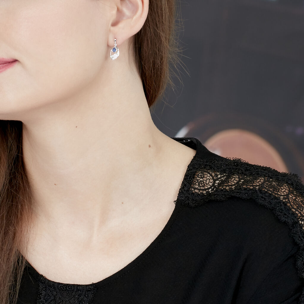 Boucles D'oreilles Puces Odila Or Blanc Saphir Et Diamant - Spannringe Damen | OROVIVO