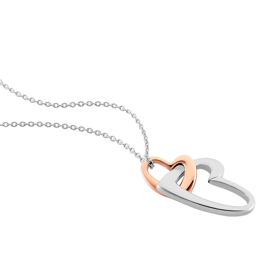 HERZ 2 OV Damen Collier Edelstahl Bicolor Doppelherz