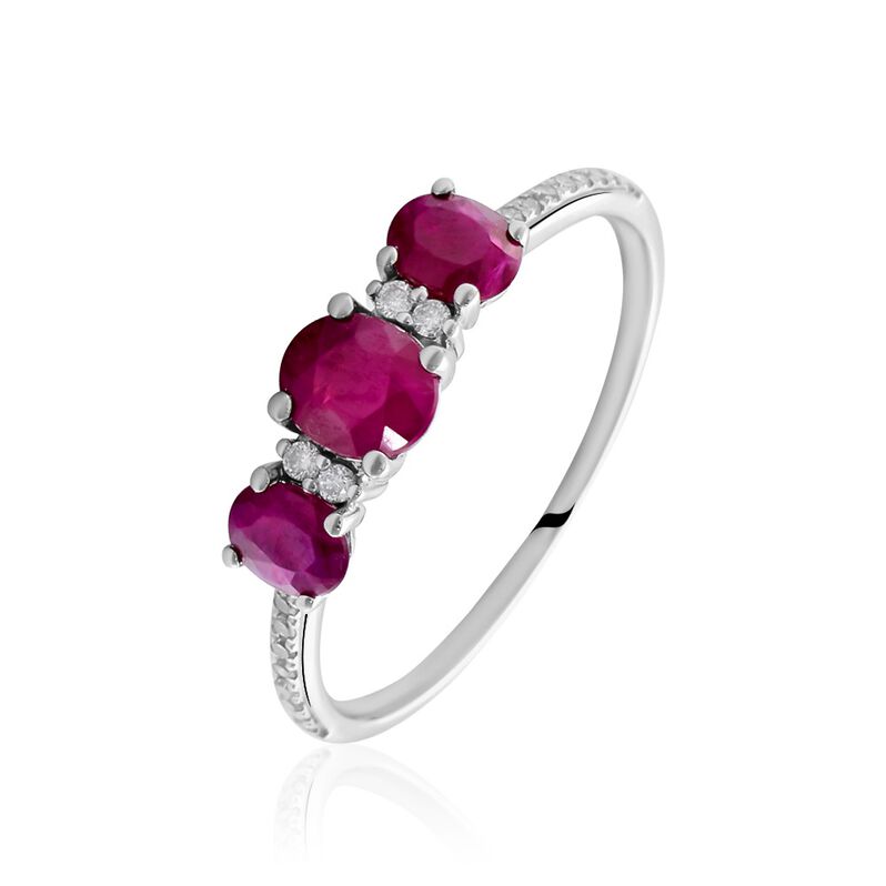 Bague Elbira Or Blanc Rubis Et Diamant - Spannringe Damen | OROVIVO