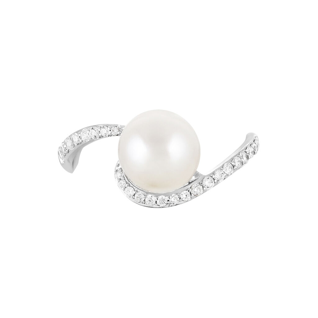 Bague Aricie Or Blanc Oxyde De Zirconium Et Perle De Culture - Spannringe Damen | OROVIVO