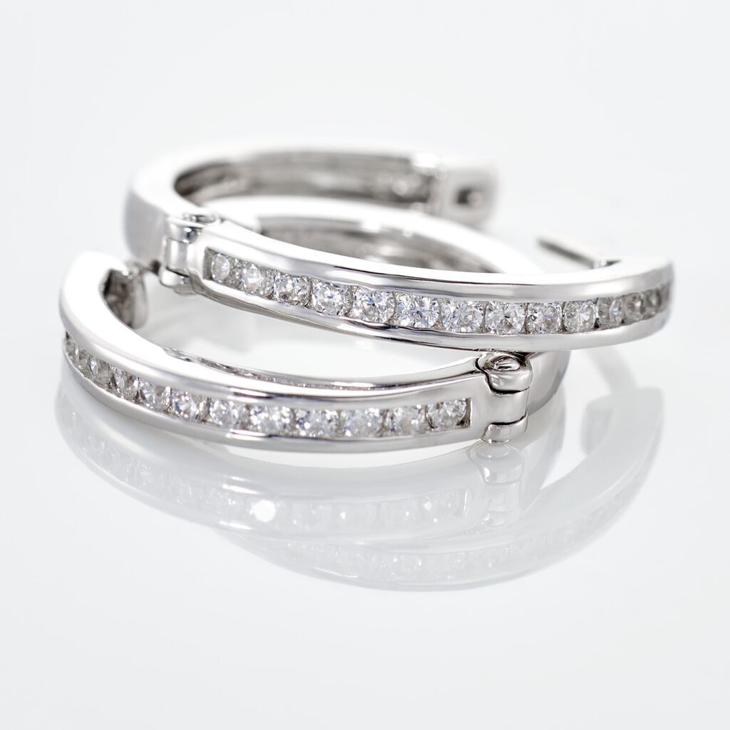 Damen Creolen Silber 925 Zirkonia Wei&szlig; 0,7 ct