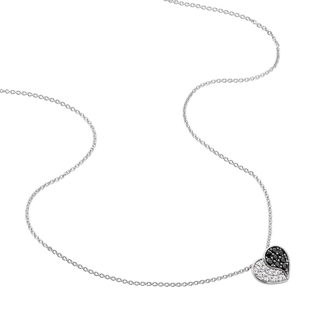 Damen Halskette Silber 925 Zirkonia Schwarz Herz - Halsketten Damen | OROVIVO