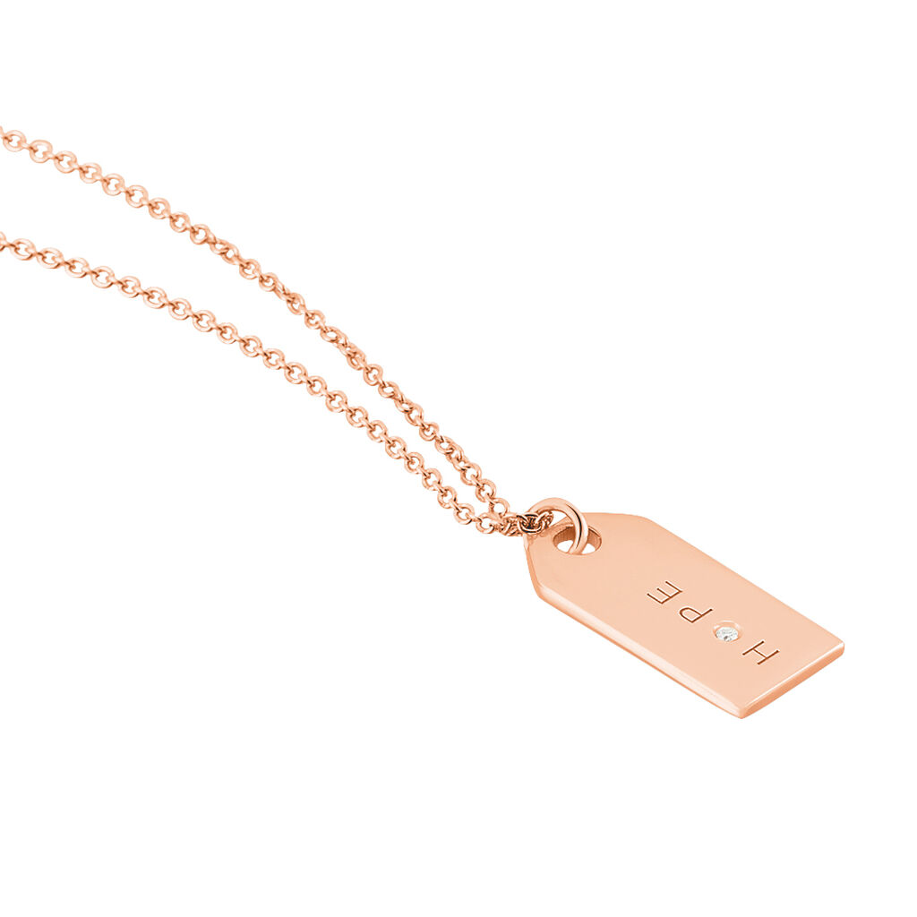 Damen Collier Silber rosevergoldet 925 Diamant 0,01ct Rechteckig Botschaft - Halsketten Damen | OROVIVO