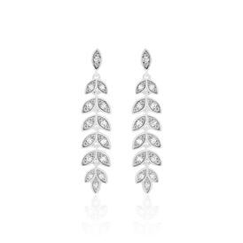Damen Ohrstecker Lang Weißgold 375 Zirkonia Blatt - Ohrstecker lang Damen | OROVIVO