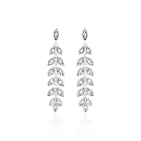 Damen Ohrstecker Lang Weißgold 375 Zirkonia Blatt - Ohrringe mit Stein Damen | OROVIVO